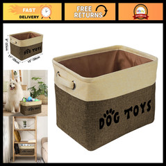 Large Collapsible Dog Toy Basket – Brown Storage Bin with Handles for Toys, Acce