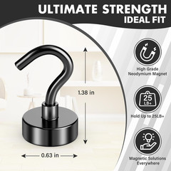 8 Pack Black Magnetic Hooks, 25 LB Neodymium Magnetic Hooks for Cruise Cabins…