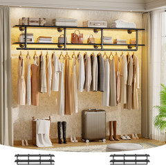 Industrial Pipe Clothes Rack with Top Shelf, 59In Space-Saving Wall Mounted Clot