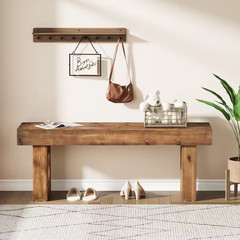 47 In. W X 17.7 In. H Brown Solid Wood Shoe Storage Bench