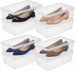 8 Pack Clear Plastic Storage Bins with Lids – Stackable Shoe Boxes