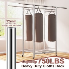 Heavy Duty Stainless Steel Clothes Rack Garment Rack with Wheel 750Lbs Load