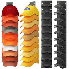 Hat Organizer Hold up to 20 Hats, 2 Pack Hat Rack for Wall with Black 2pcs