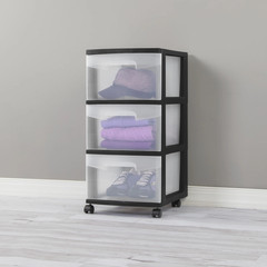 3 Drawer Medium Cart, Clear Plastic Storage Drawers, Wheels Included, Black