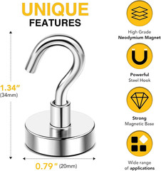 Magnetic Hooks 50lbs Heavy Duty N52 Rare Earth Magnets with Hook 2026 Cr