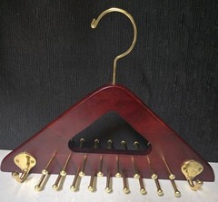 Cherry Wood & Brass Peg Tie & Belt Jewelry Organizer Hanger
