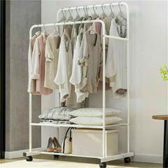 Industrial Pipe Metal Clothes Rail Heavy Duty Garment Hanging Rack Shoe Shelives