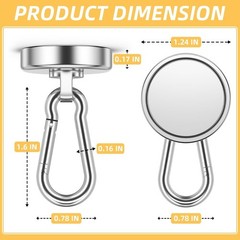8 Pack 100LBS Neodymium Magnet Hooks with Swivel Carabiner, Strong Heavy Duty M