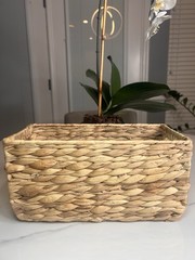 Basket Box Woven Natural Water Hyacinth Rectangular With Handle, Small