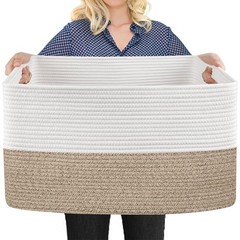 Extra Large Cotton Rope Basket 22″x17″x12″ Rectangle Storage Bin for Home