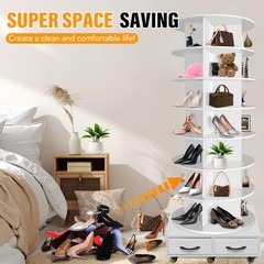 8-Tier Rotating Shoe Rack with 2 Drawers & 5 Wheels – 360° Storage Carousel