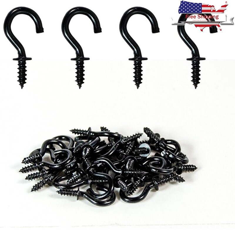 30 Pcs Black Screw Hooks Metal Hanging Plants Cups Keys Lights Storage New