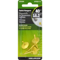 3 Hillman AnchorWire 40 lb. Brass One Piece Quick Wall Hanger Holder 4 pk 122184