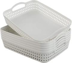 Set of 6 Large White Plastic Storage Baskets for Home Organization