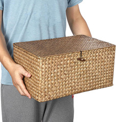Handwoven Seagrass Wicker Shelf Baskets with Lid – X-Large Storage Bins