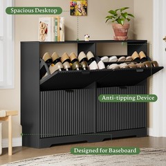 Shoe Storage Cabinet for Entryway with 4 Flip Drawers, Hidden Slim Wood Shoe