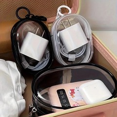 Portable Mini Clear Zipper Storage Bag with Keychain Loop Travel Organizer Pouch