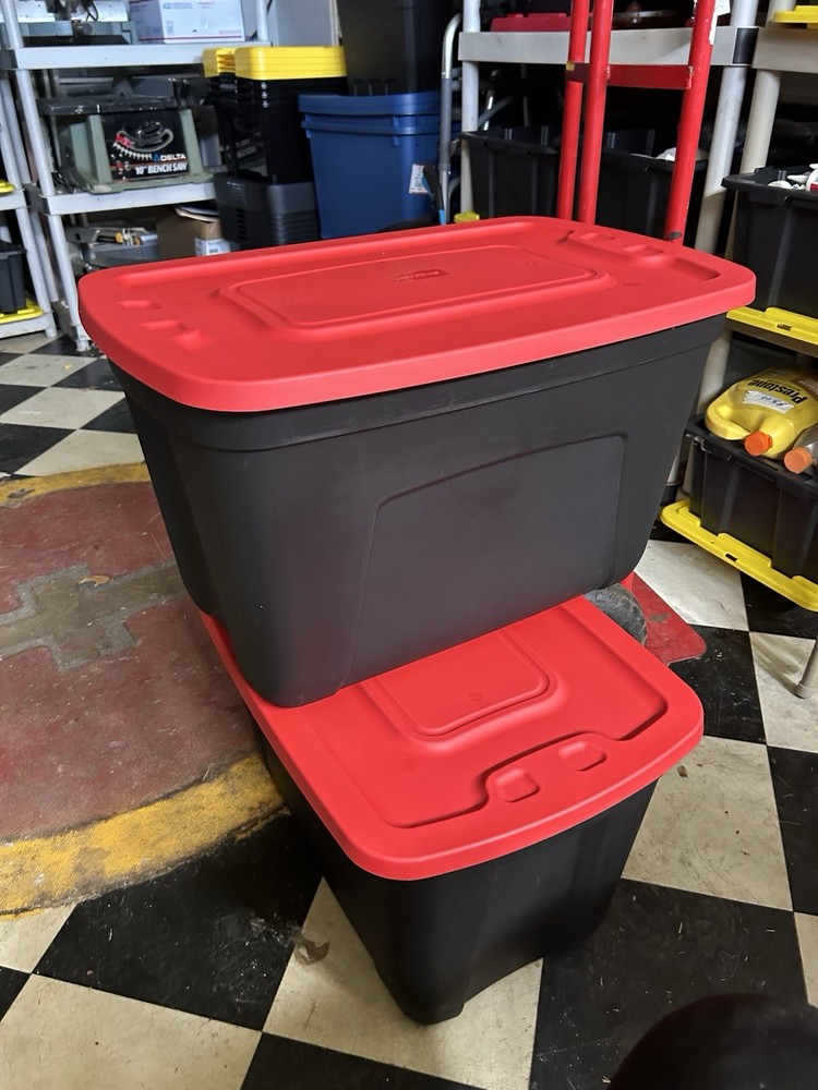 2 Sterilite Large Storage Bin Hħ 27 Gal. Durable Plastic Storage Tote with Lid
