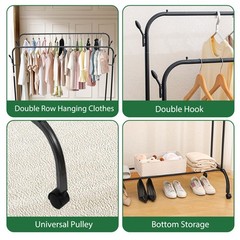 59 in Clothing Garment Rack Rolling Clothes Organizer Double Rails Heavy Duty