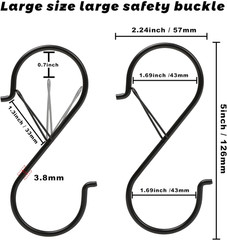 6 Pack 5 Inch S Hooks for Hanging, Heavy Duty S Hooks with Safety Buckle, S