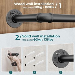 Industrial Pipe Clothes Rack Wall Mounted Set of 2, 38.4 inches Heavy Duty Iron