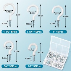 110Pcs Premium Screw Hooks 5 Sizes White Vinyl Coated Cup Hook from1/2 in Small