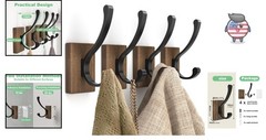Heavy Duty Wall Hooks – 4 Pack Natural Wood Hooks for Coats and Towels