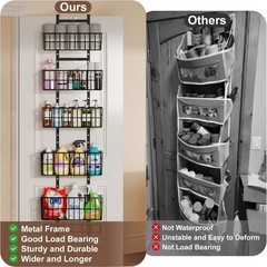 Adjustable Over The Door Organizer Metal Hanging Shelf with Baskets and Hooks