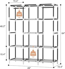 Portable Closet Wardrobe with Shelves and Cover for Clothes Storage Grey