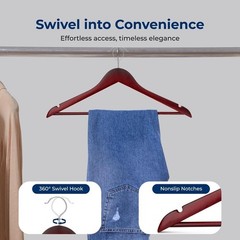 SereneLife 10 Pcs. Wooden Hangers -Non-Slip & Heavy Duty Suit Hanger Set(Cherry)