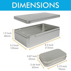 XL (8.5 x 5.3 x 1.9 In) Silver Metal Rectangular Empty Tin Containers for Gif…