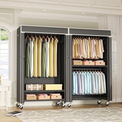 Rolling Clothing Rack with Cover, Metal Garment Storage Wardrobe, 450 lbs Capaci