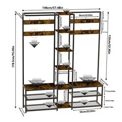 Coat Rack Hall Tree with Bench Entryway Corner Coat Stand 6 in 1 Large Organizer
