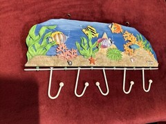 Towel Coats Rack Wall Mount 5 Hooks. Sealife Multicolor. Undersea Fish. Nautical