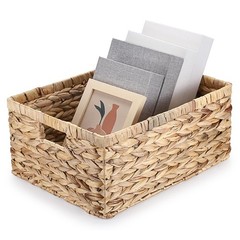 Natural Water Hyacinth Rectangular Storage Basket Organizer 15.9x12x7.1 Inch