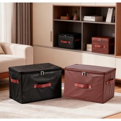 2PCS Storage Bins Boxes with Zipper Lid PU Leather Waterproof Fabric Lidded S…