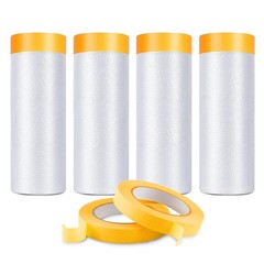 Pre-Taped Masking Film 59inx65ft 2 in 1 Tape & Sheeting – Ideal for Painting