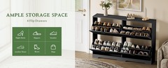 Shoe Storage Cabinet for Entryway with 4 Flip Drawers, Hidden Slim Wood Shoe