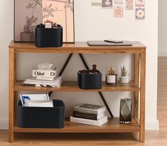 Faux Leather Storage Baskets Bins Velvet Lining Gifts 3 PCS Black
