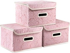 Large Collapsible Storage Bin with Lid 17.7″, Fabric Cube Organizer