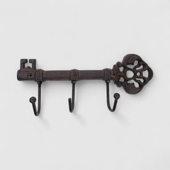 Key Hook Rack, Antique Cast Iron, 3 Hooks for Keys, Coats or Hats, 9.1″