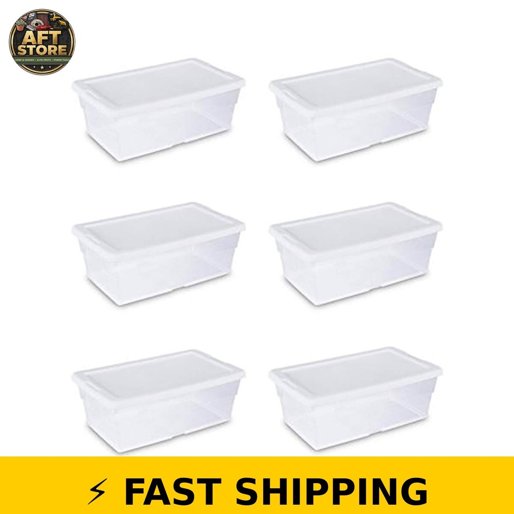 Sterilite 6 Quart Storage Box – White Lid, Clear Base (Pack of 6)