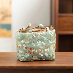 16cm Vintage Chinese Yun Brocade Tea Set Storage Bag Thickened Shockproof Pouch