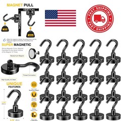 Versatile Magnetic Hooks 50 LB Capacity 20 Pack Black Neodymium for Home Office