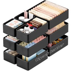 Leatherspaces Vegan Leather Drawer Organizers,12 Pack Makeup Storage boxes,Va…