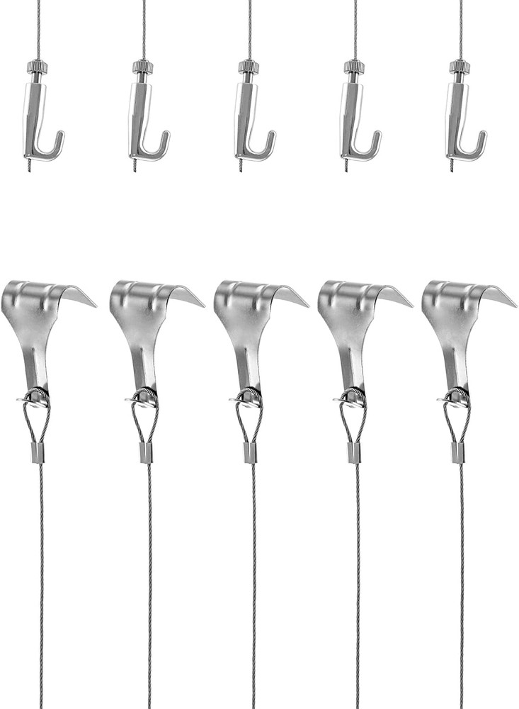 Picture Rail Hooks and Wire, 5 Set Molding Hooks Picture, Heavy Duty Stainless S