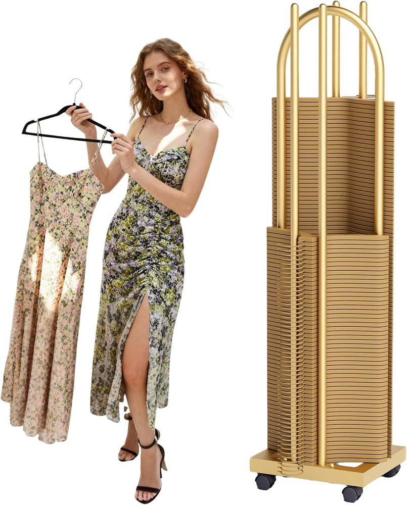 Gold 2-in-1 Hanger Organizer with Lockable Casters – 51 Inch Storage Stand