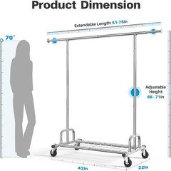Clothing Garment Rack with Wheels Rolling Heavy Duty 525LBS Capacity Collapsible