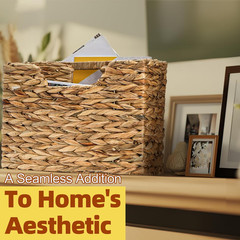 Natural Water Hyacinth Magazine Basket with Handle – 2 Compartment Organizer