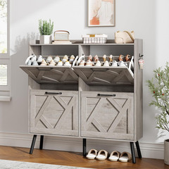 Shoe Cabinet with 4 Flip Drawers, Freestanding Shoe Organizer Cabinet, Farmhouse